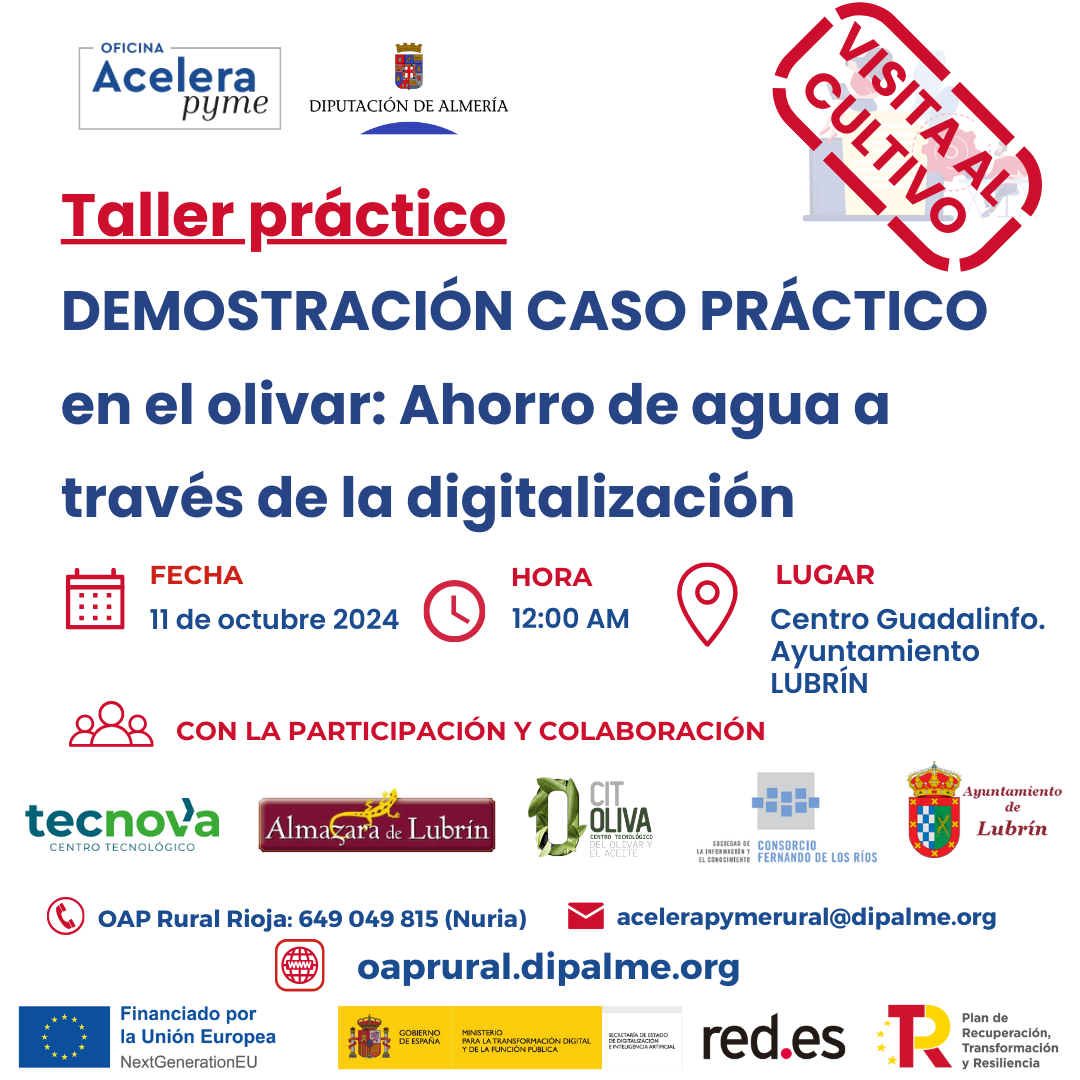 Taller práctico DEMOSTRACIÓN CASO PRÁCTICO EN EL OLIVAR: AHORRO DE AGUA A TRAVÉS DE LA DIGITALIZACIÓN